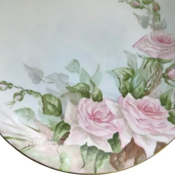 T&V Limoges Vintage Floral Flower Pink Roses Decorative Plate.
